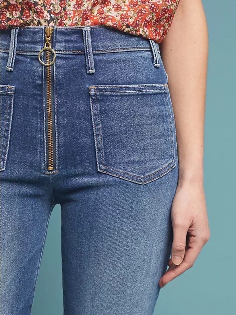 Mother Jeans The Insider High Rise cropped flare jeans unique zip front size 26